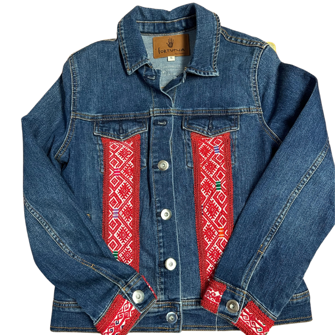 Chamarra Con Bordados Textil Mexicano Rojo - CHICA
