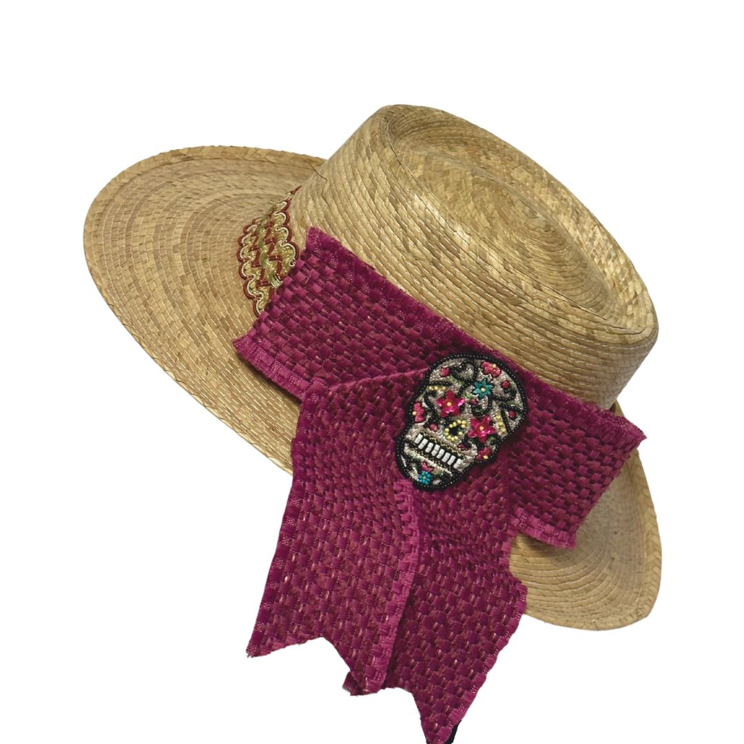 Sombrero de Playa con Lston Rosa y Calavera