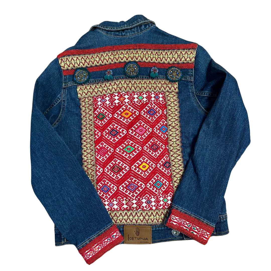Chamarra Con Bordados Textil Mexicano Rojo - CHICA