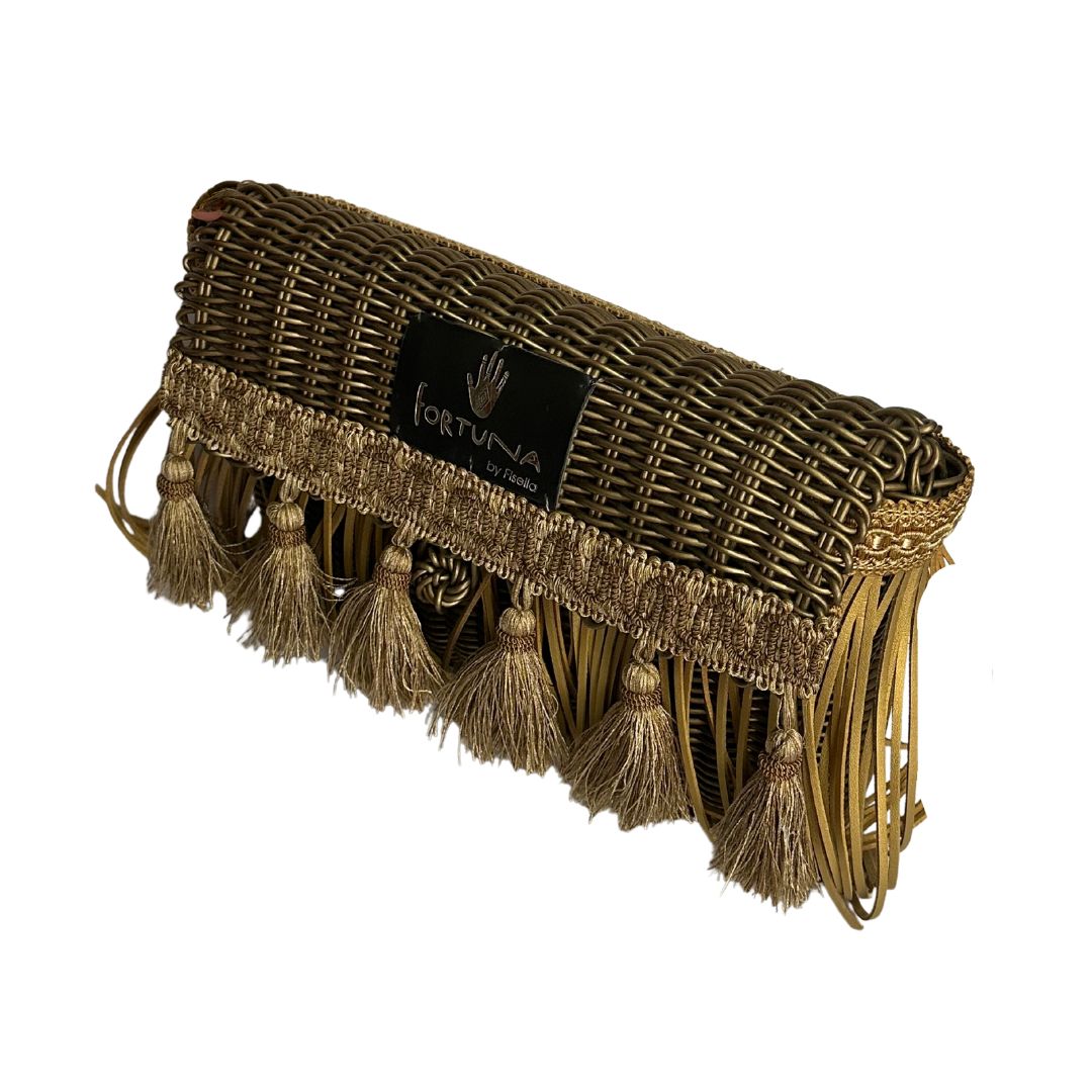 Bolsa Fringe Clutch Dorada Flecos dorados y borlas doradas