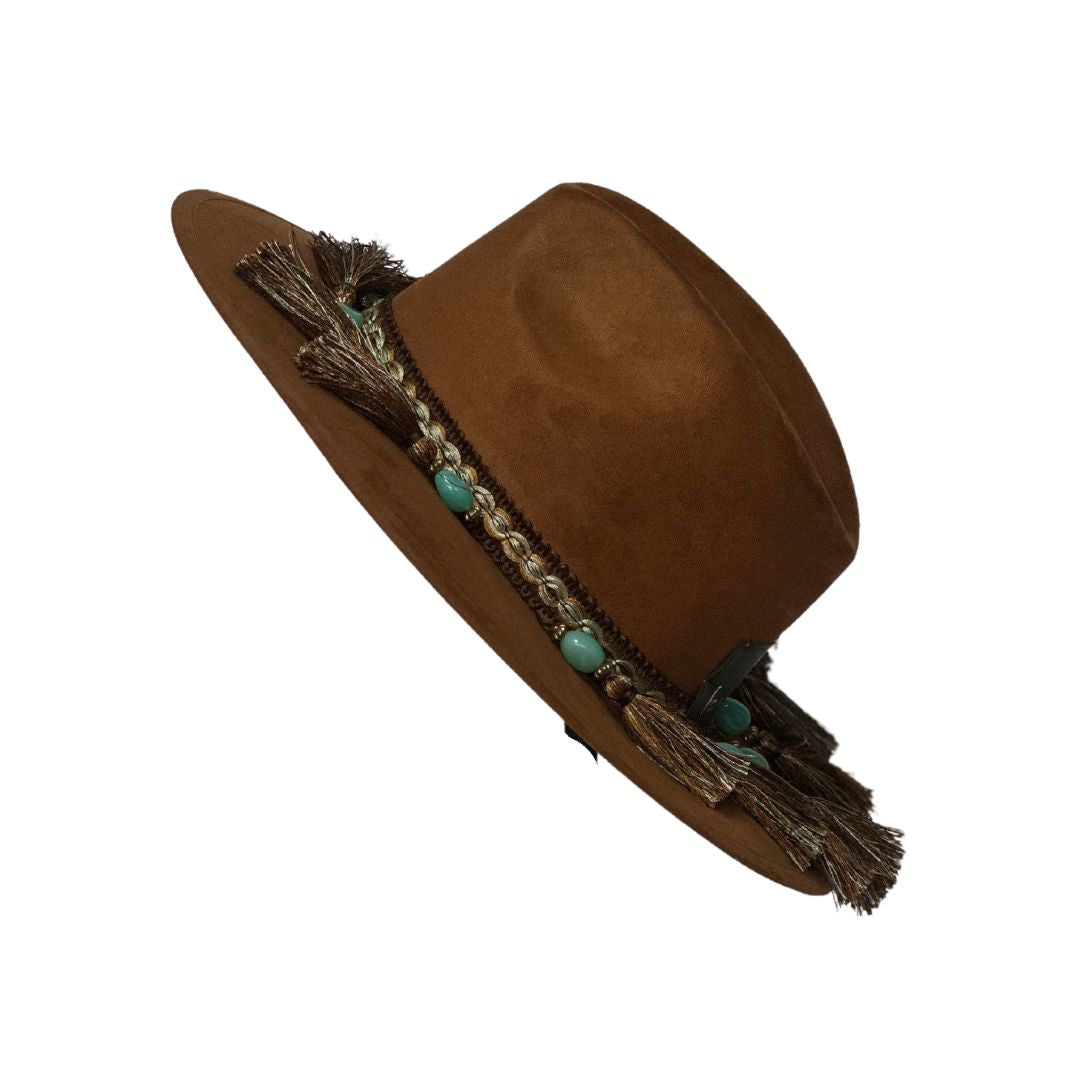 Sombrero Country color miel con turquesas