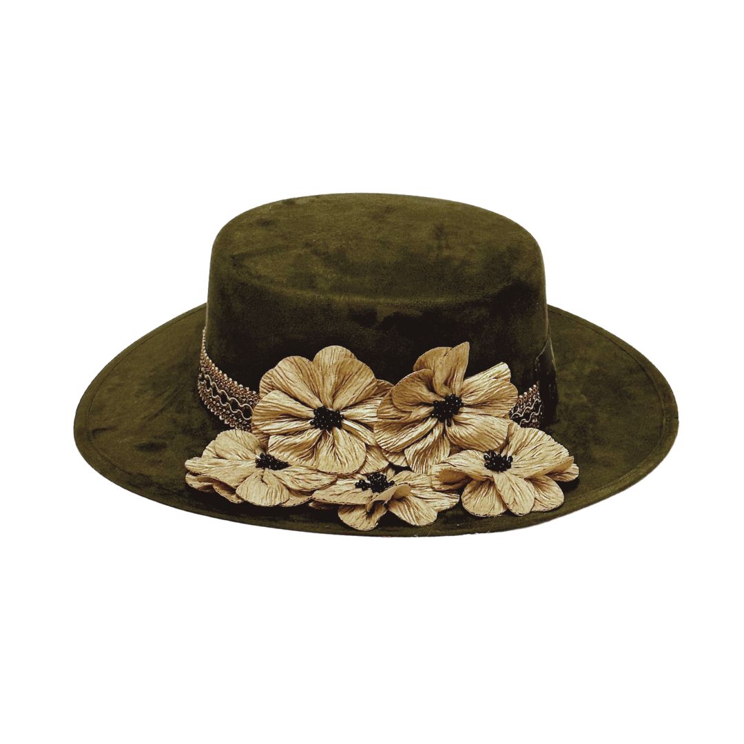Sombrero cordobés verde con flores