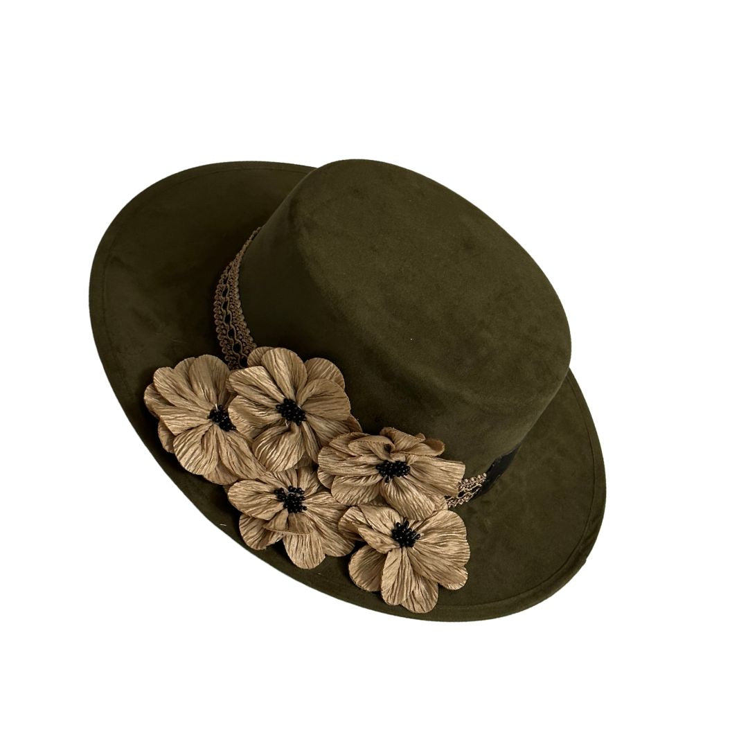 Sombrero Cordobés Verde flores Beige edicion Limitada