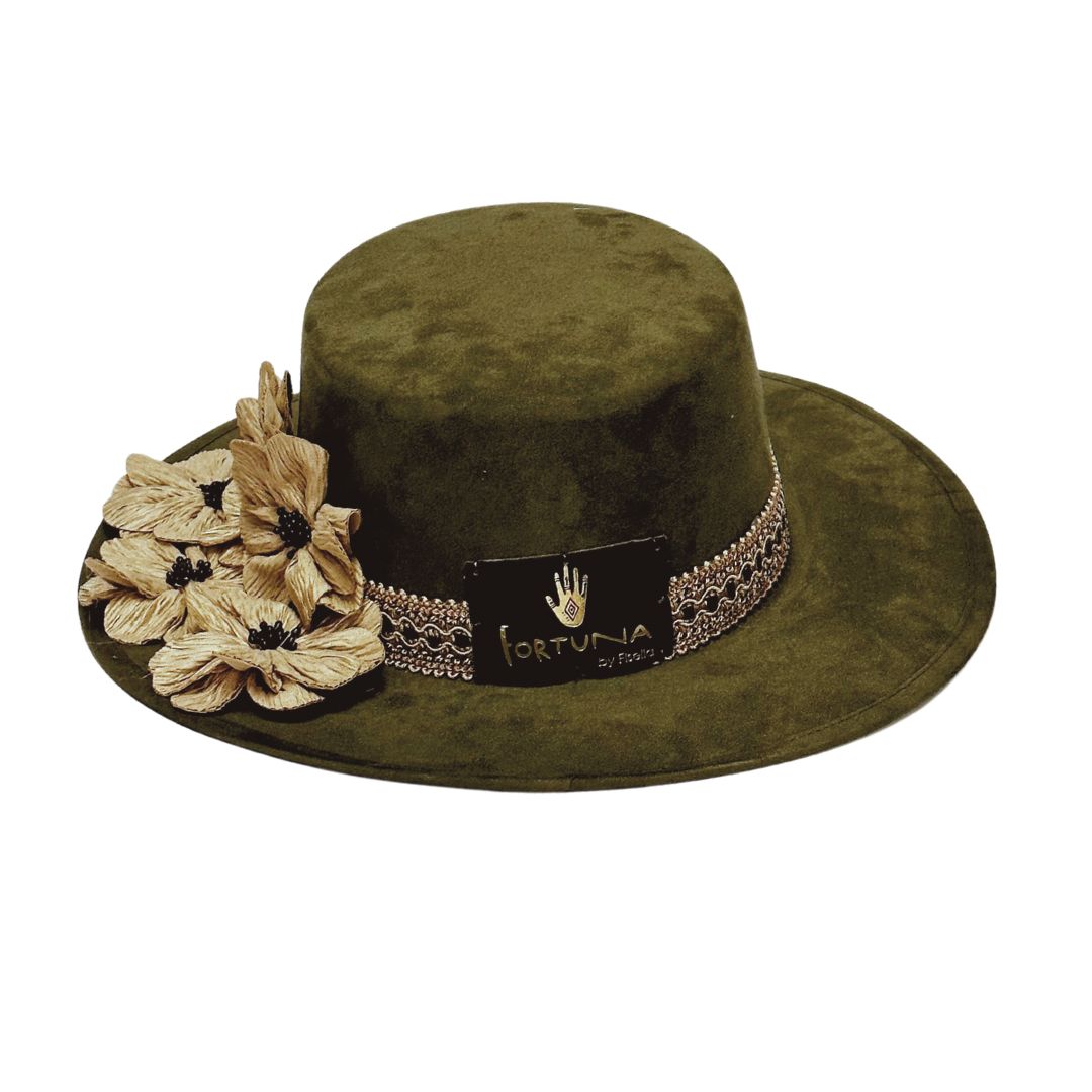 Sombrero cordobés verde con flores
