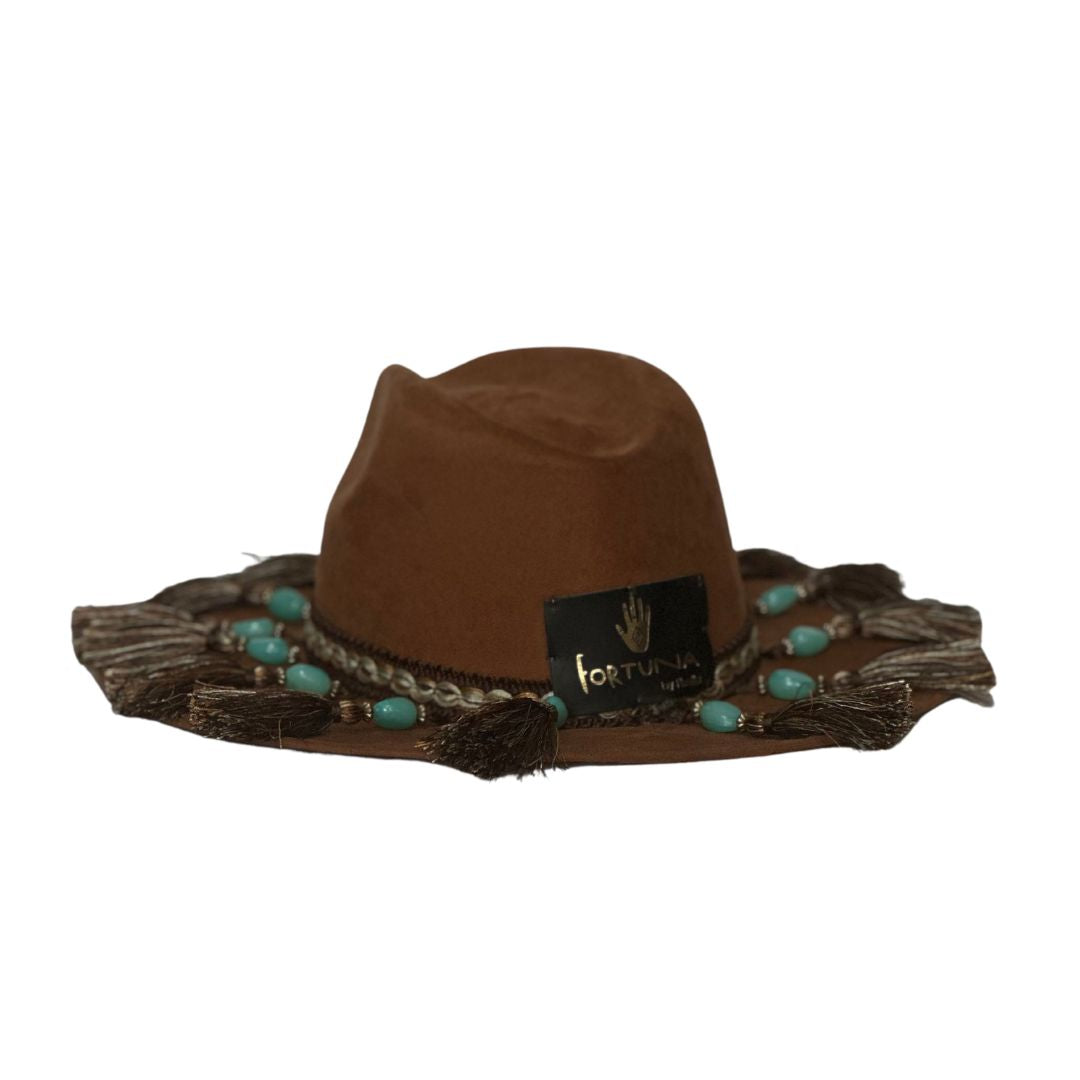 Sombrero Country color miel con turquesas