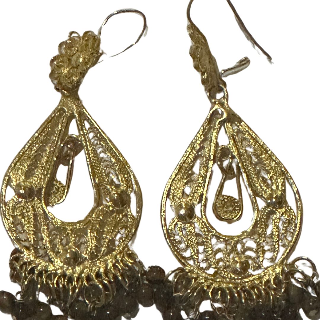 Pendientes de Filigrana Forma de Gota y Cuentas de Ojo de Tigre