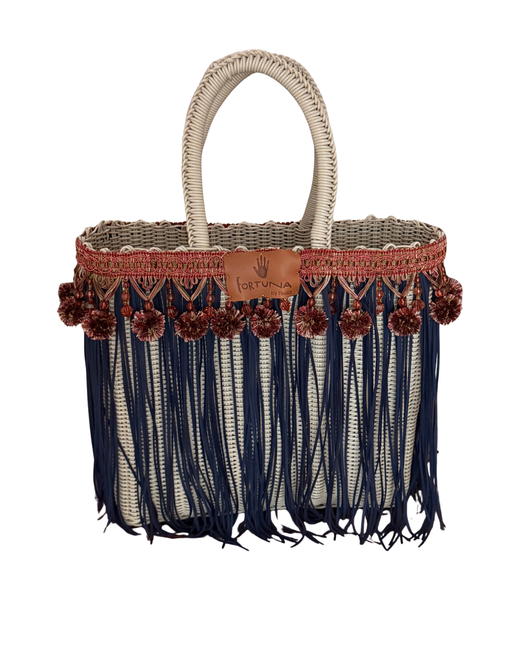Bolsa Fringe Mediana  flecos Azules y Pompones / Fortuna by Fisella