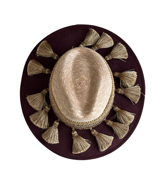Sombrero Coountry Ante - Palma Vino Borlas Beige
