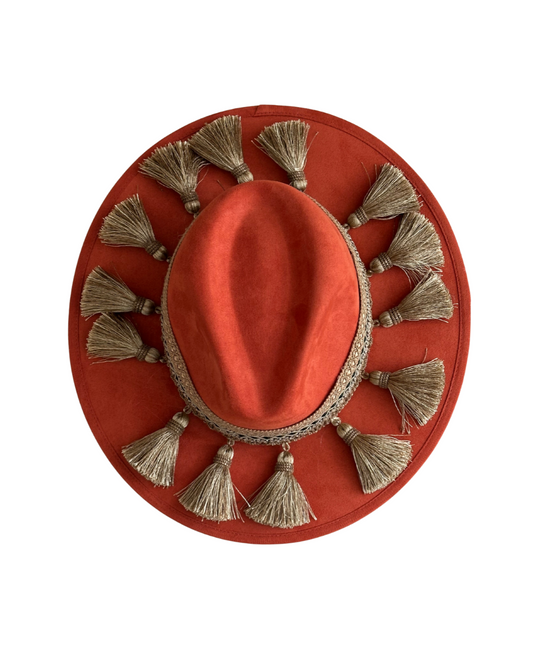 Sombrero Country Naranja Triple toquilla Borlas beige