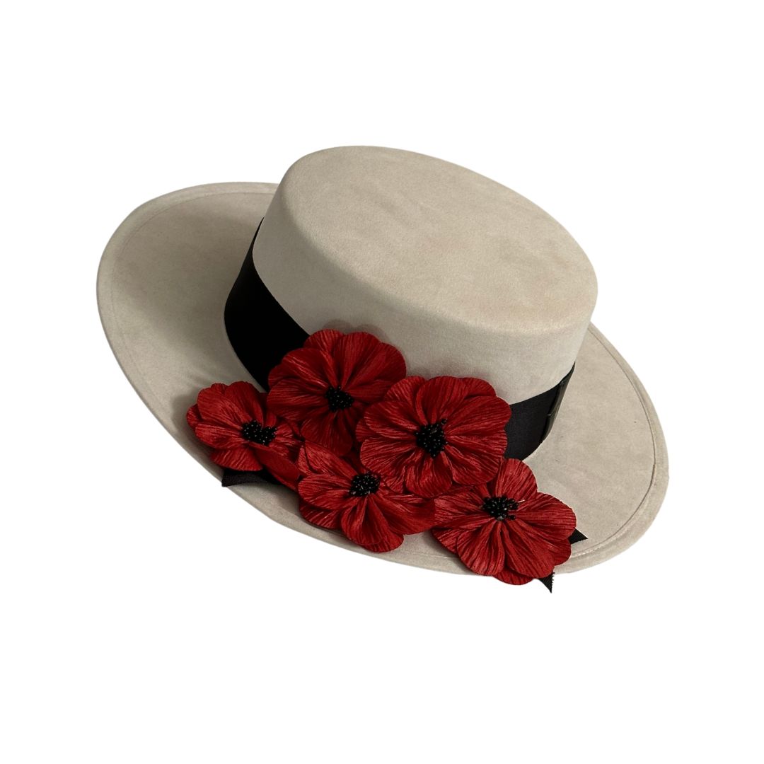 Sombrero Cordobés Blanco Flores Rojas Edicion Limitada