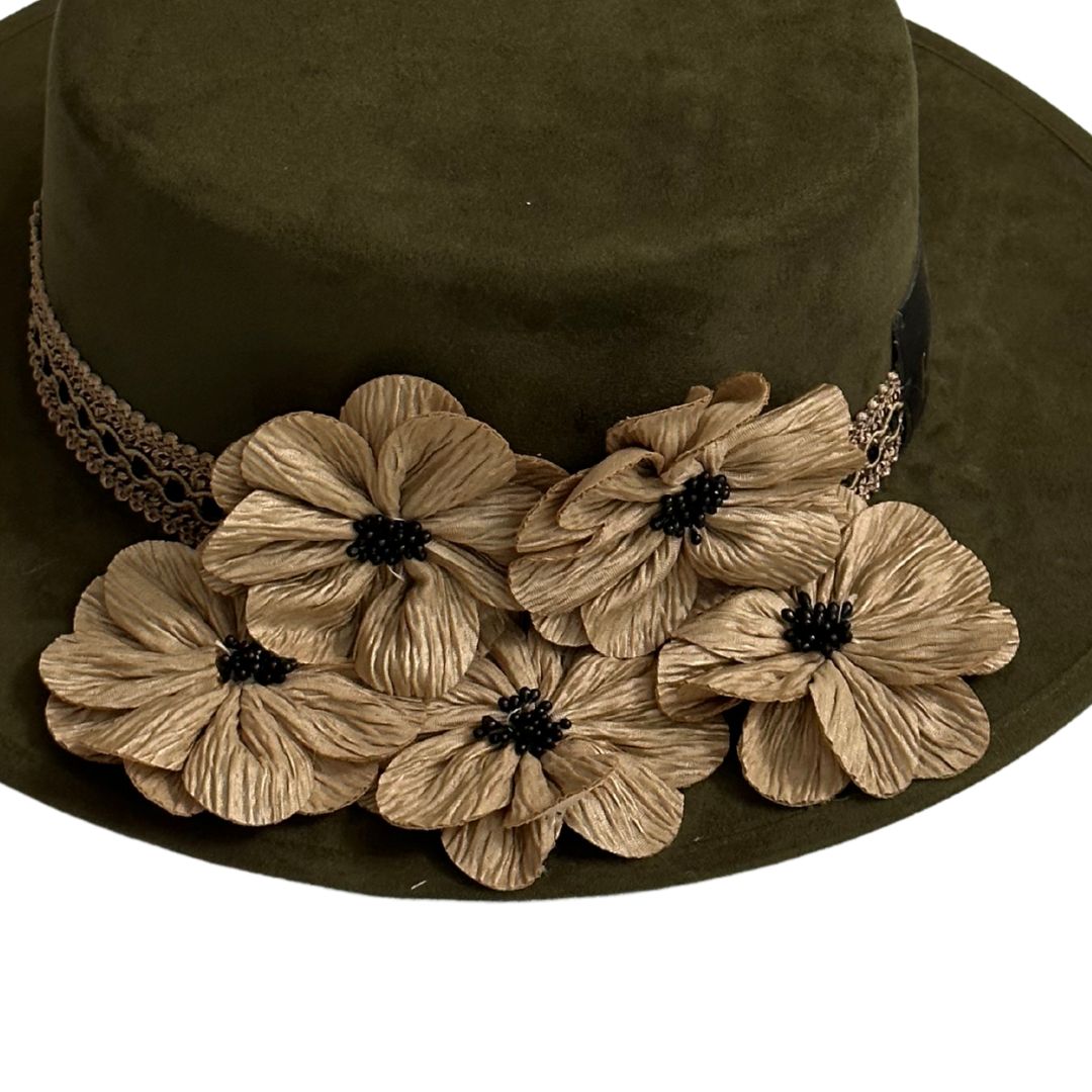 Sombrero Cordobés Verde flores Beige edicion Limitada