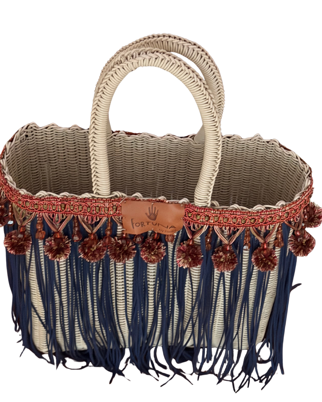 Bolsa Fringe Mediana  flecos Azules y Pompones / Fortuna by Fisella