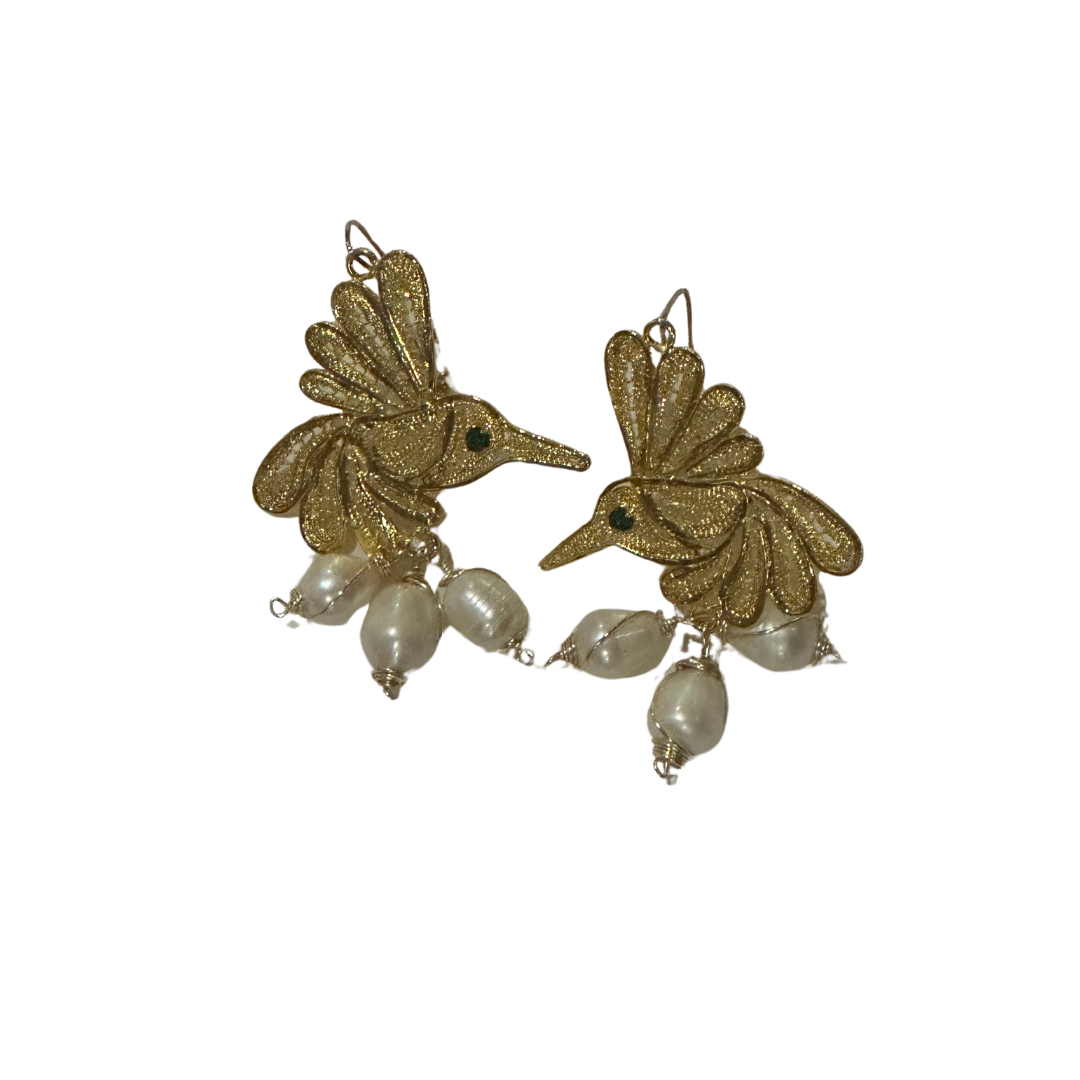 Aretes de Filigrana Pájaro con Perlas