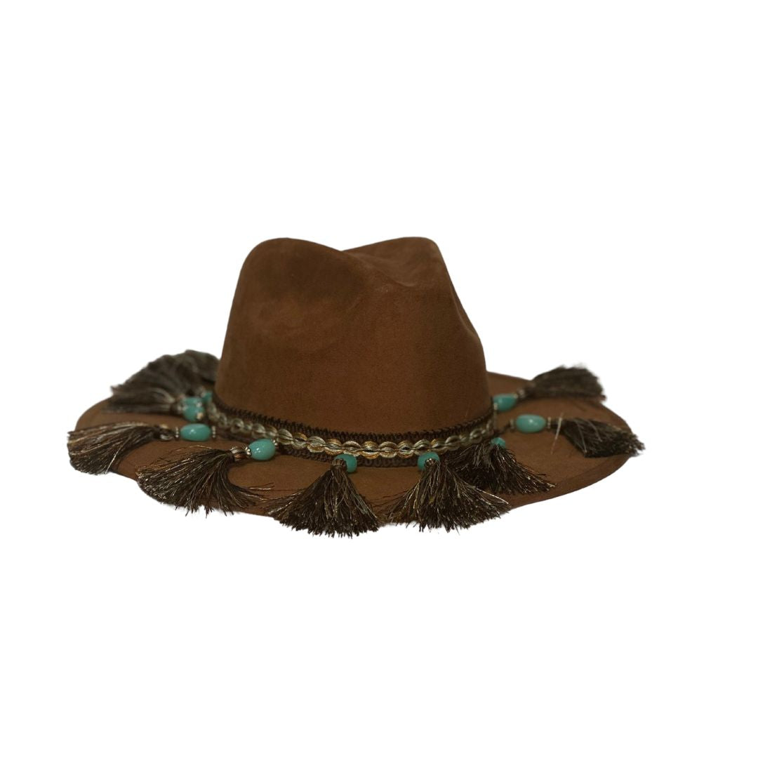 Sombrero Country color miel con turquesas