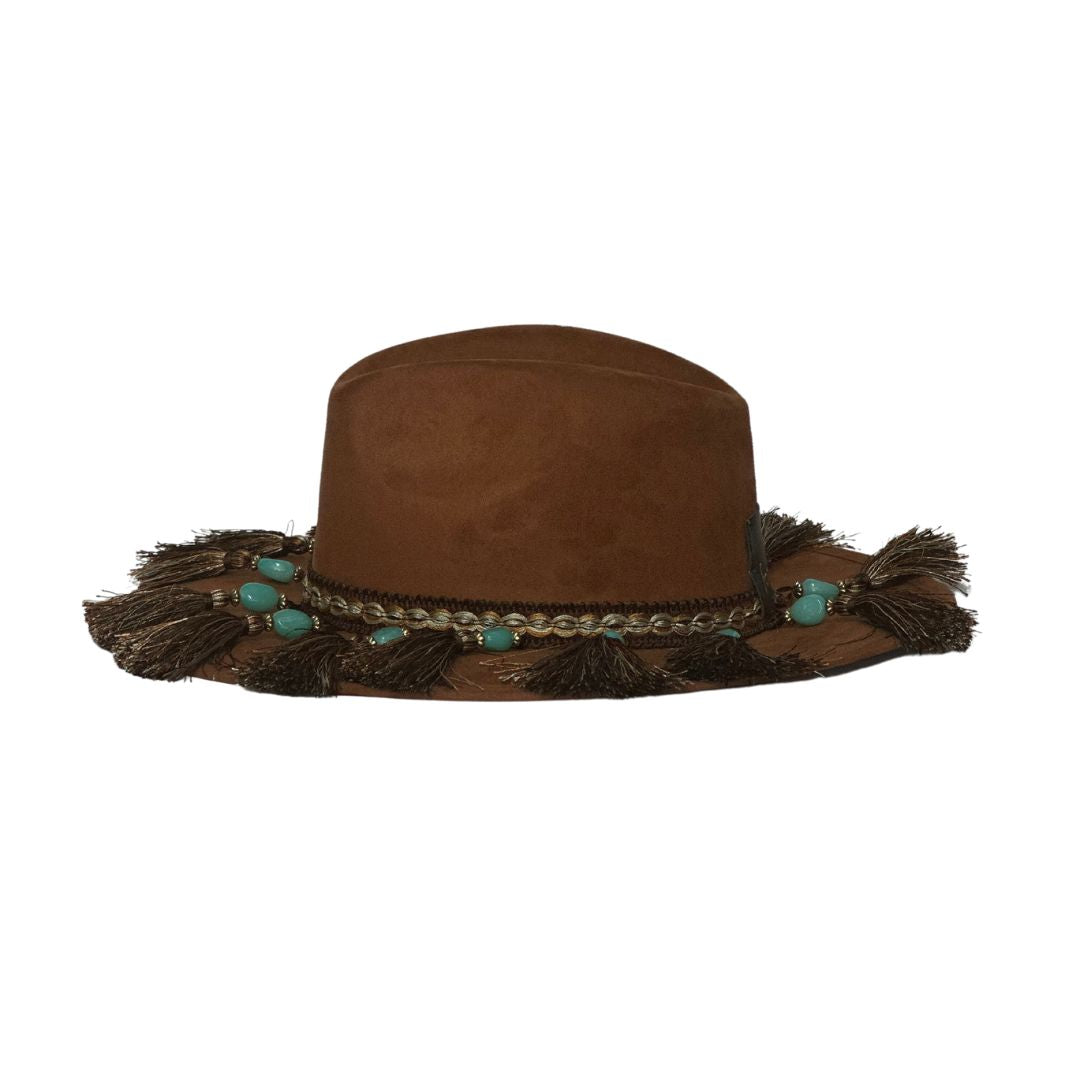 Sombrero Country color miel con turquesas