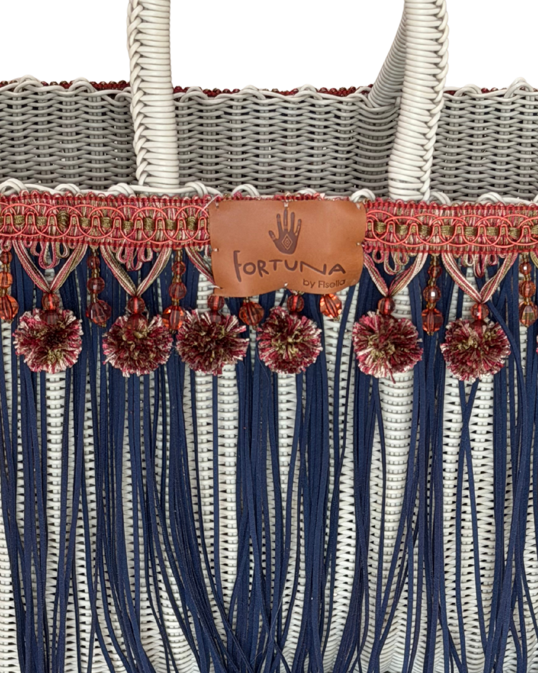 Bolsa Fringe Mediana  flecos Azules y Pompones / Fortuna by Fisella
