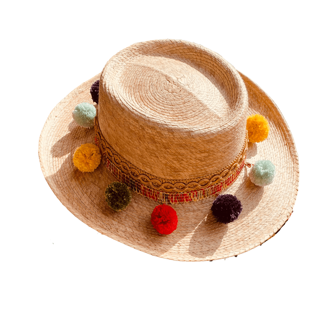 Sombrero Palma Pompones de Colores