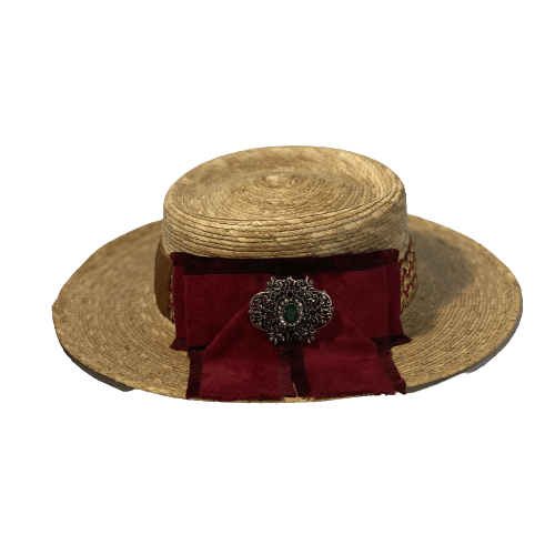 Sombrero Palma Vino con Broche de swarovski ovalado