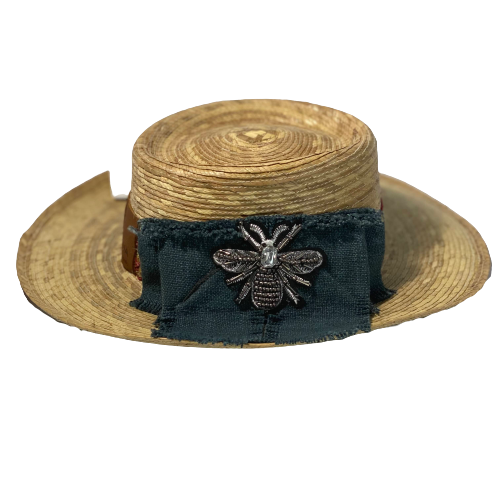 Sombrero Palma Bow Azul Abeja